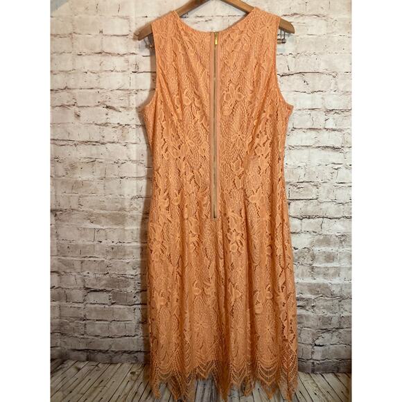 Sharango Dress Womens 16 Peach Orange All Over Lace Embroidery Midi Romantic - Picture 11 of 13